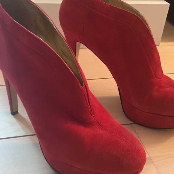 red suede high heels